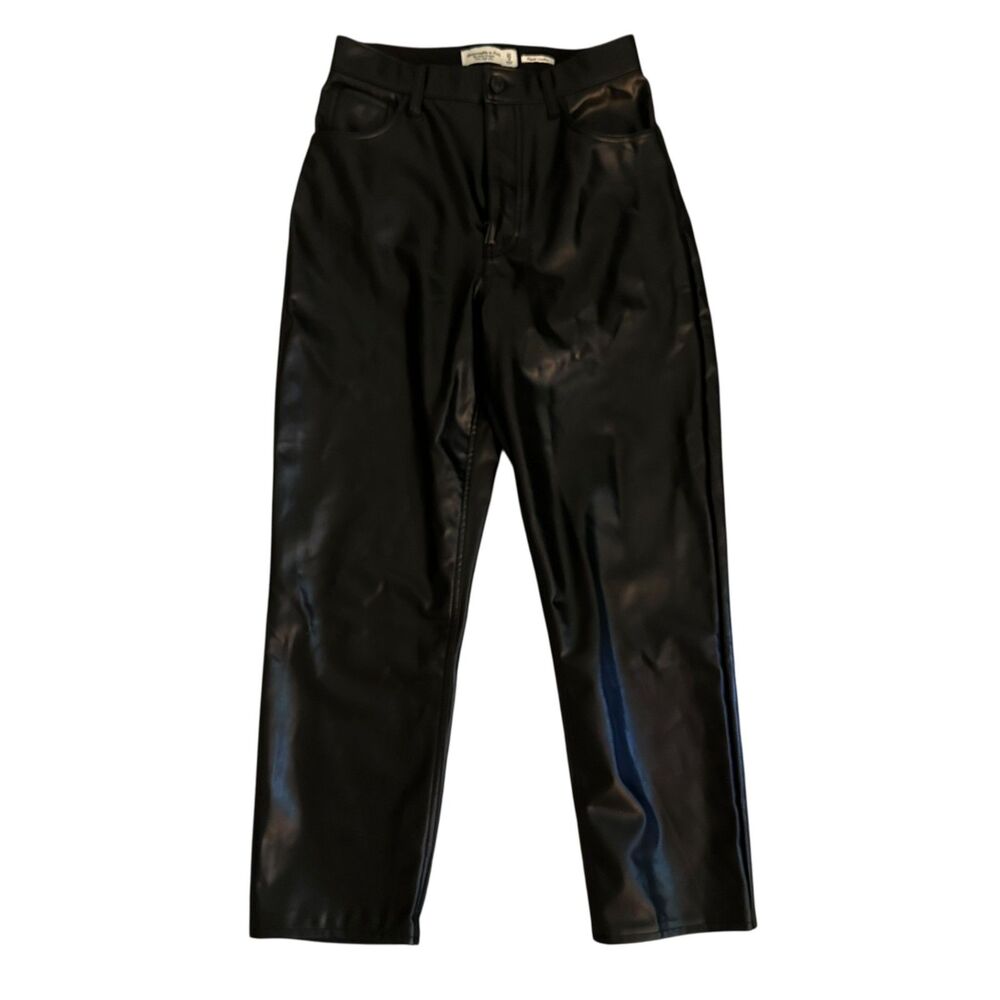 Abercrombie & Fitch Black Vegan Leather Ankle Straight High Rise Pants Size 27/4
